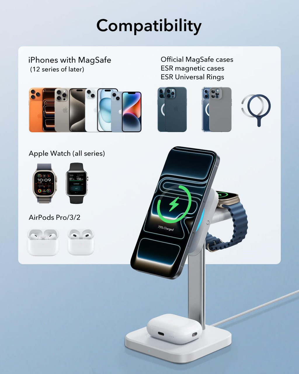 ESR MagSafe Charger Stand w/CryoBoost, 3 in 1 Charging for iPhone 17-12