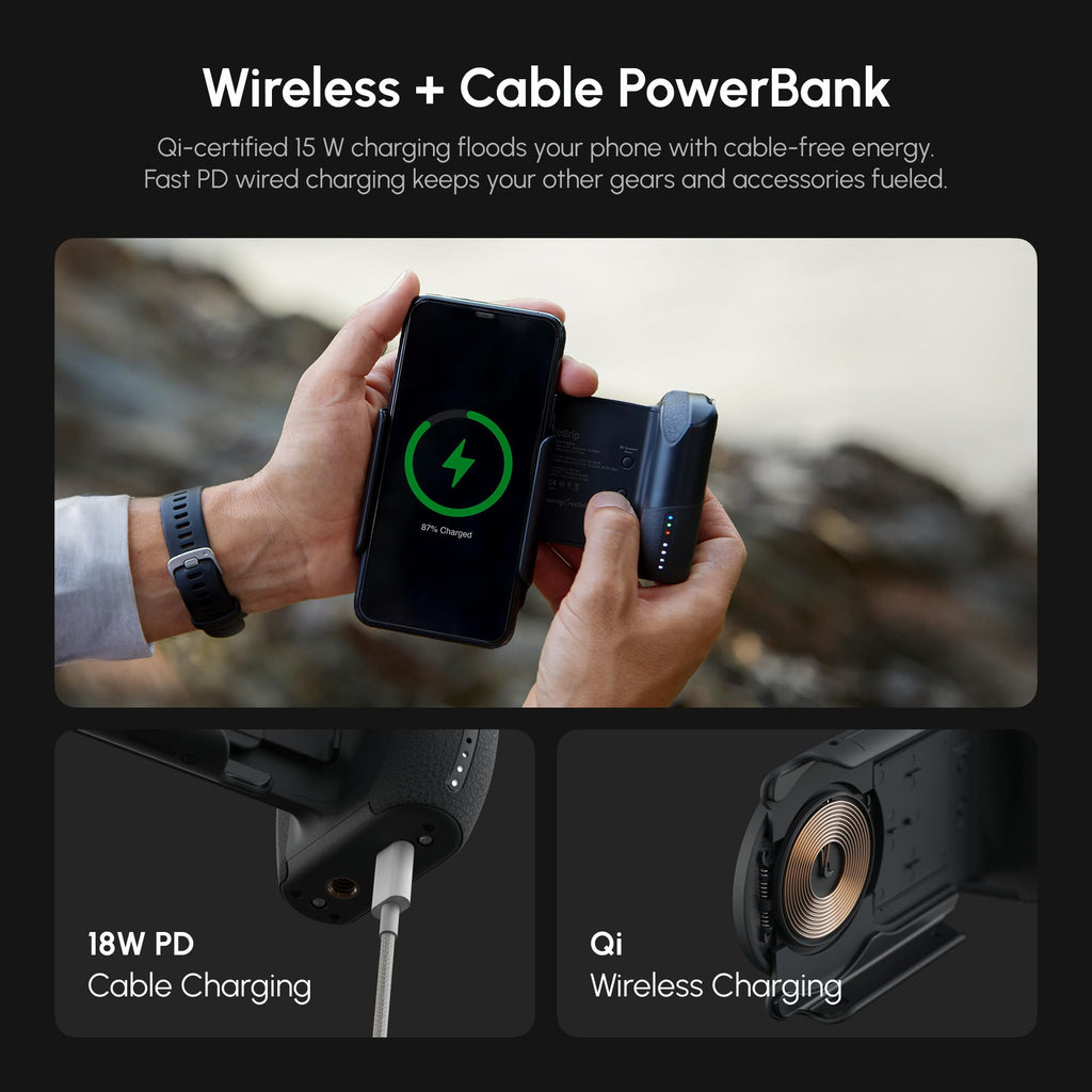 ShiftCam ProGrip Mobile Battery Grip for Smartphones, Qi Charging