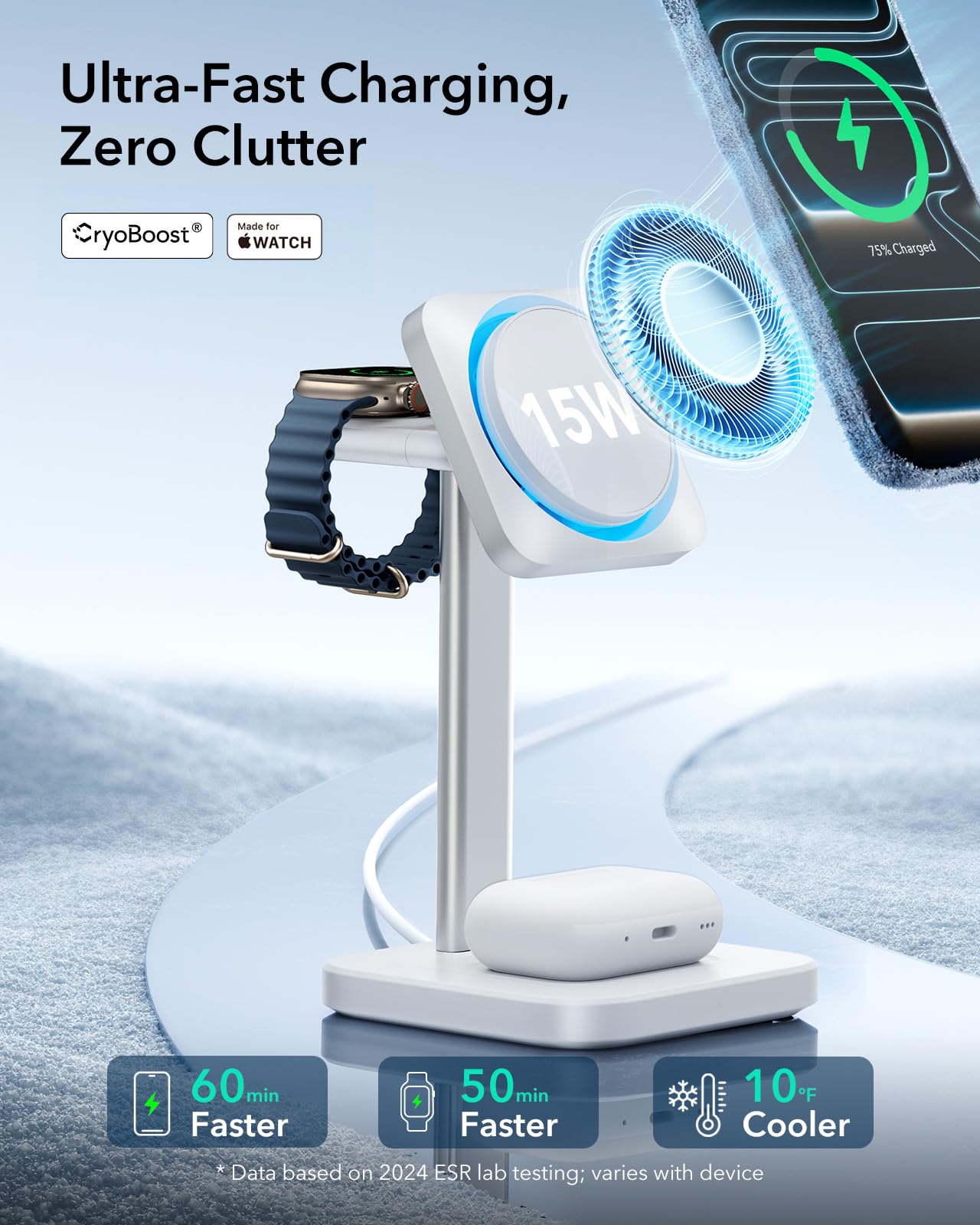 ESR MagSafe Charger Stand w/CryoBoost, 3 in 1 Charging for iPhone 17-12