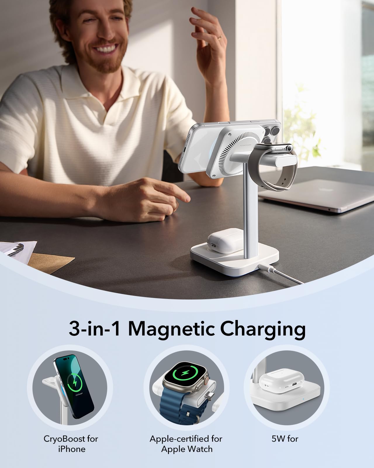 ESR MagSafe Charger Stand w/CryoBoost, 3 in 1 Charging for iPhone 17-12