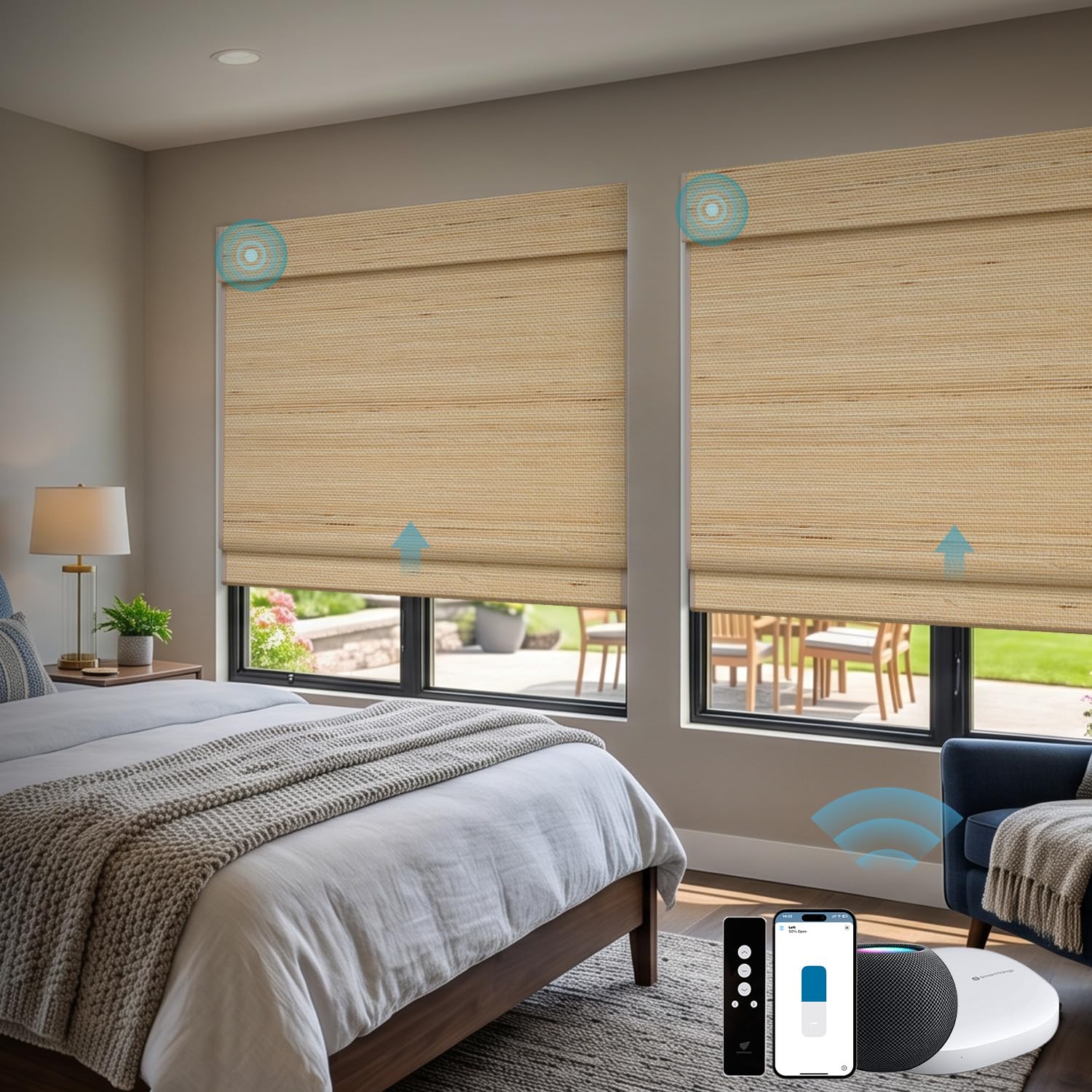 SmartWings Motorized Natural Woven Wood Roman Shades, Customized