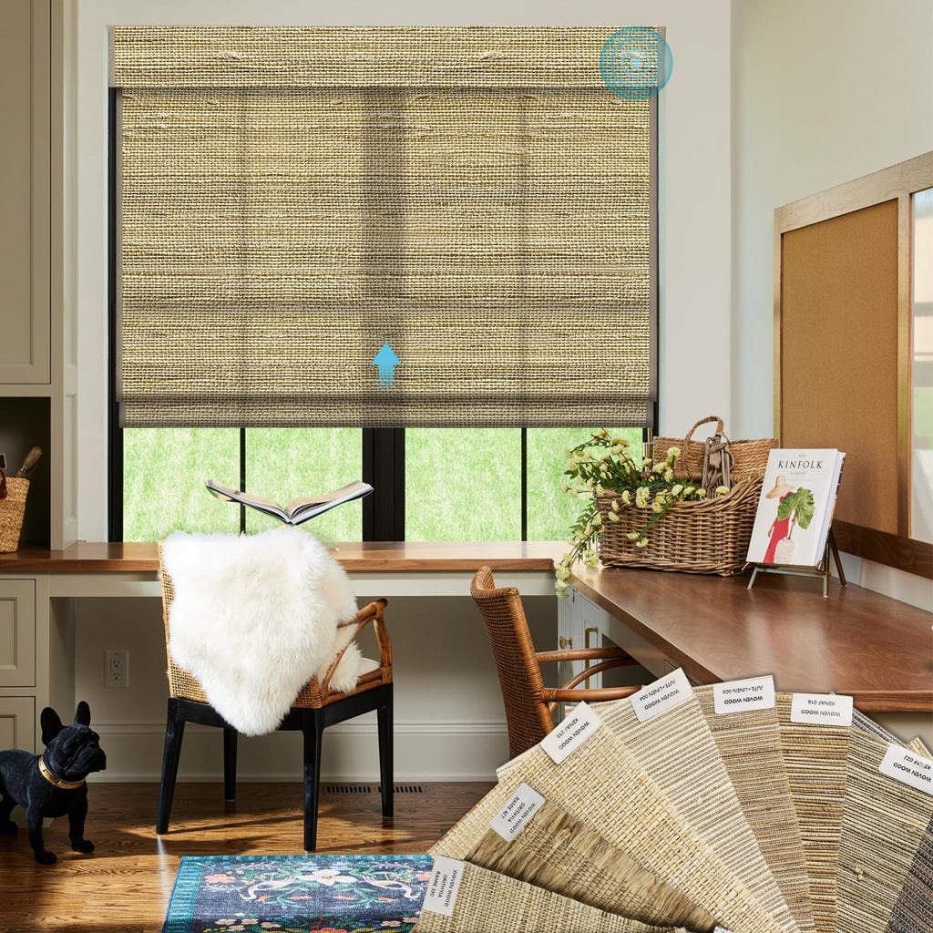 SmartWings Motorized Natural Woven Wood Roman Shades, Customized