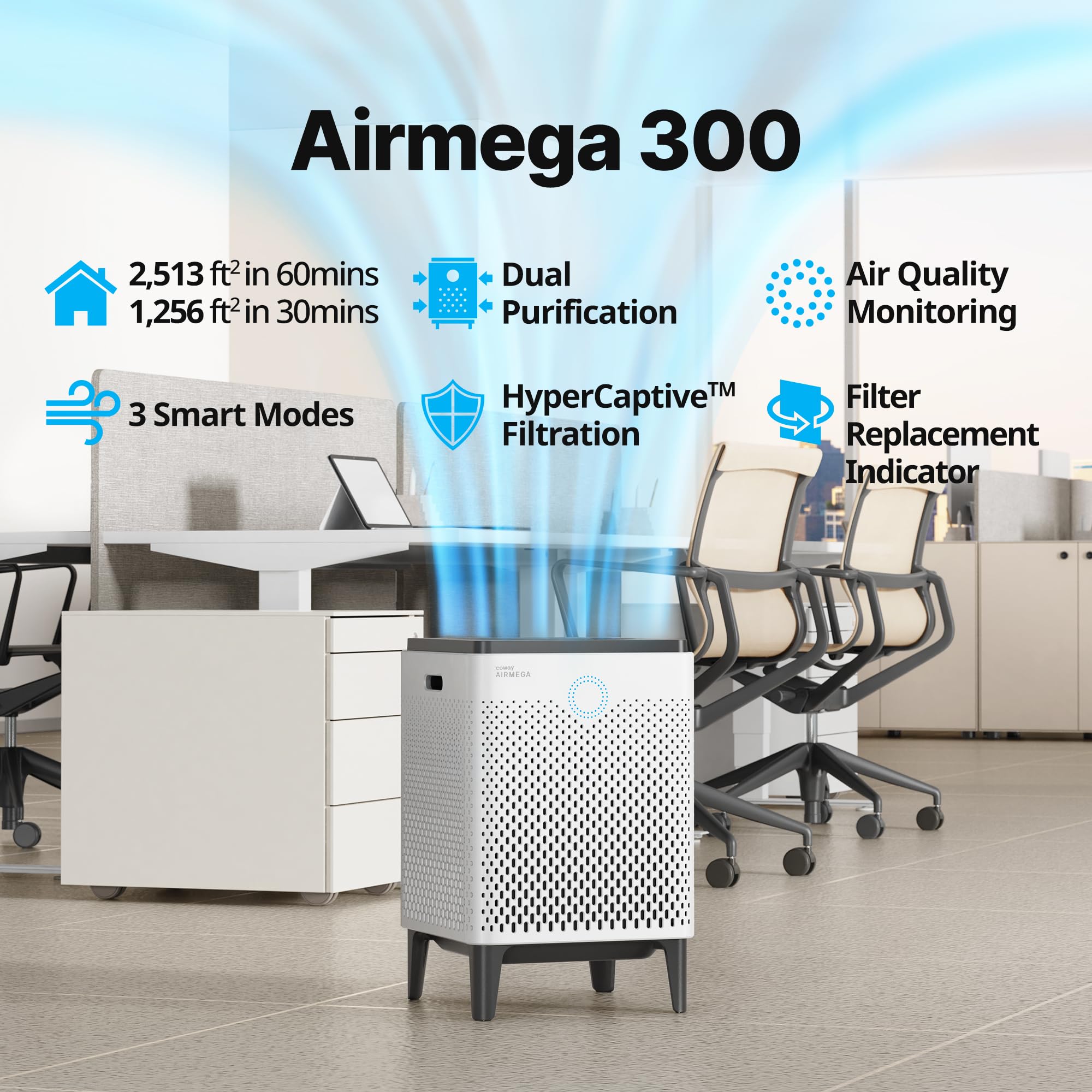 Smart Air Purifier with Dual Motor HEPA Filtration for Large Rooms